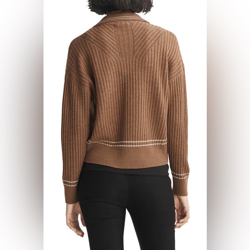 Rag & Bone Monti V-Neck Polo Extra Fine Merino Wool Long Sleeve Sweater Size S - Picture 7 of 12